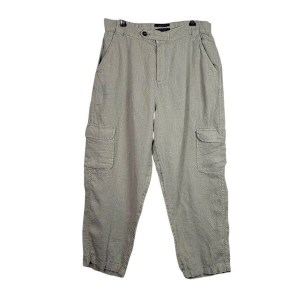 Rachel Roy Linen Cargo Pants Beige Cropped Relaxed Pockets Size‎ Large